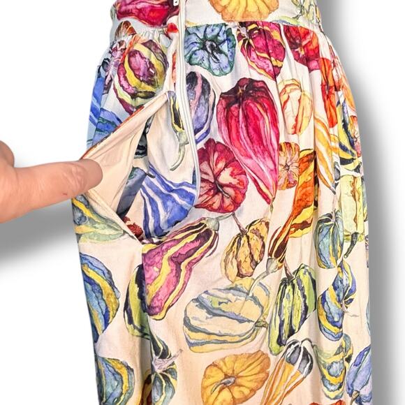 ModCloth Watercolor Gourd Print Pleated Midi Skirt Pockets Fall Autumn Small - Picture 5 of 11